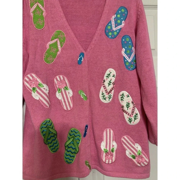 Vintage Timberlea Beaded Flip Flop Embroidered Sweater Cardigan Size M (O24) - Picture 5 of 7